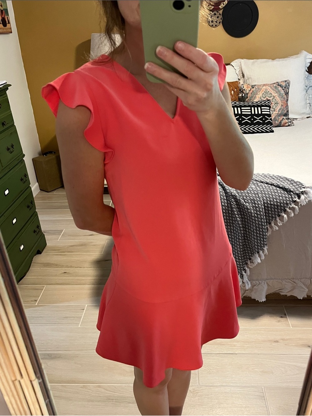 Gianni Bini Coral Pink V-Neck Flutter Sleeve Mini Dress